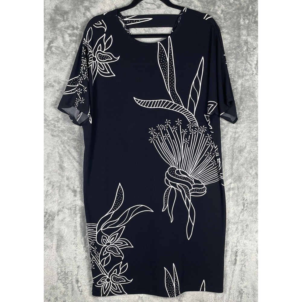 Clara Sun Woo Shift Dress Womens Medium Black White Floral Very Good Cutout Back